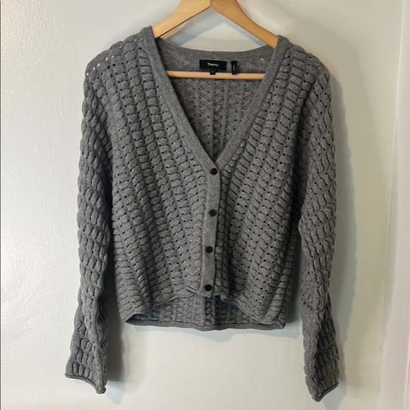 Theory Women's Textured Hanelee Sweater Button Up Cardigan Felted Wool Cashmere - Picture 2 of 13